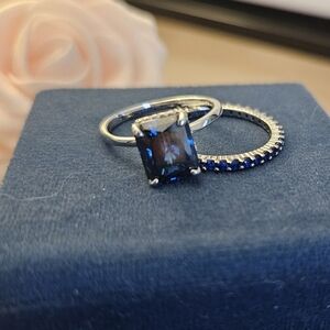 Blue Moissainte Emerald Cut Wedding Set